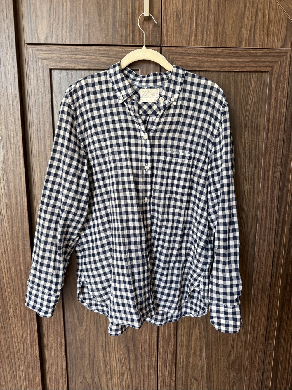 J. Crew Navy and White Gingham Button-Down Shirt